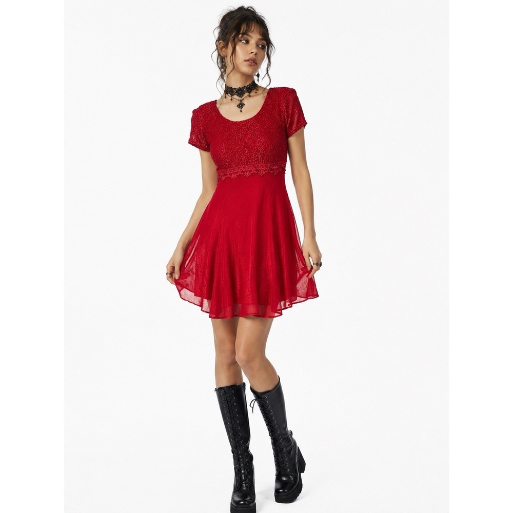 Vintage Molly Malloy Red Lace Fit & Flare Party Dress USA 6